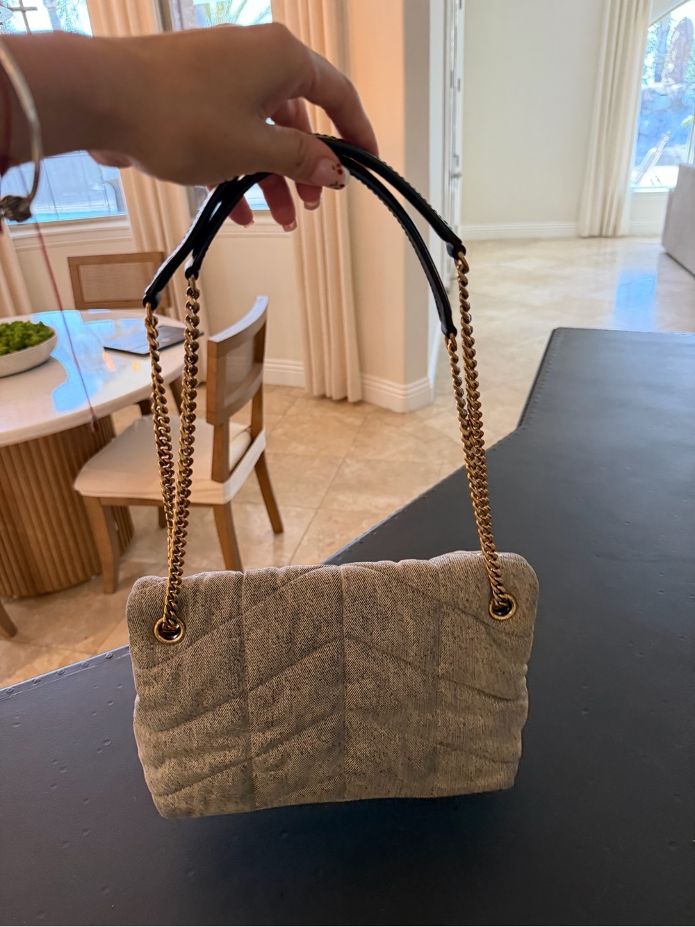 Saint Laurent Quilted Denim Shoulder Bag with Gold YSL Hardware - Picture 5 of 10